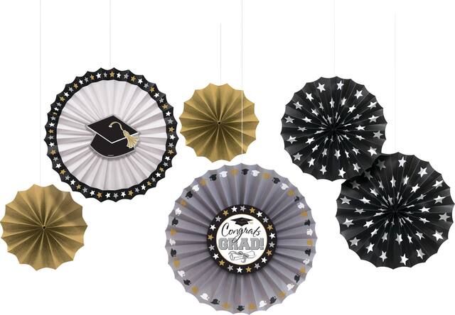 Congrats Graduation Paper Fan Decorations, 6-pc Front_Flat