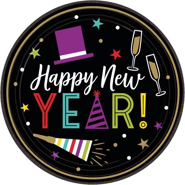 Colourful Happy New Year Lunch Plates, 60-pk Overhead_Flat