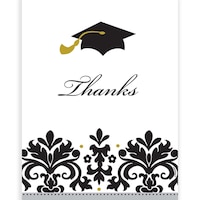 "Thanks" Thank You Notes, Black/White, Filigree Print, 50-pk, for Graduation Front_Flat