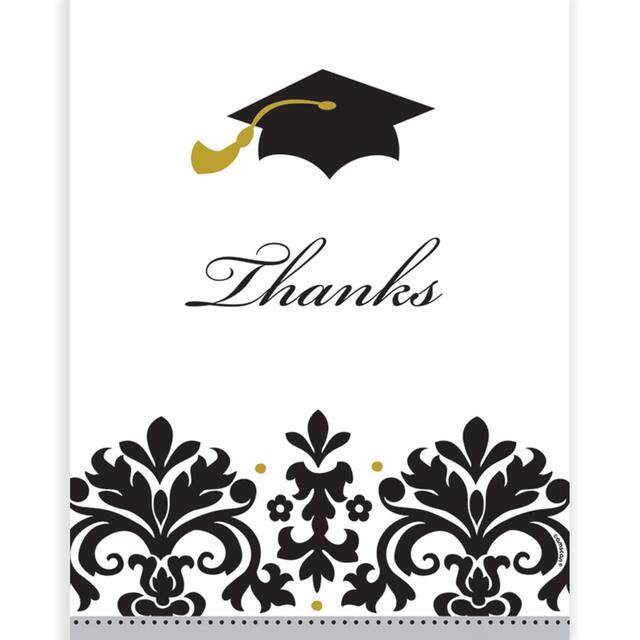 "Thanks" Thank You Notes, Black/White, Filigree Print, 50-pk, for Graduation Front_Flat