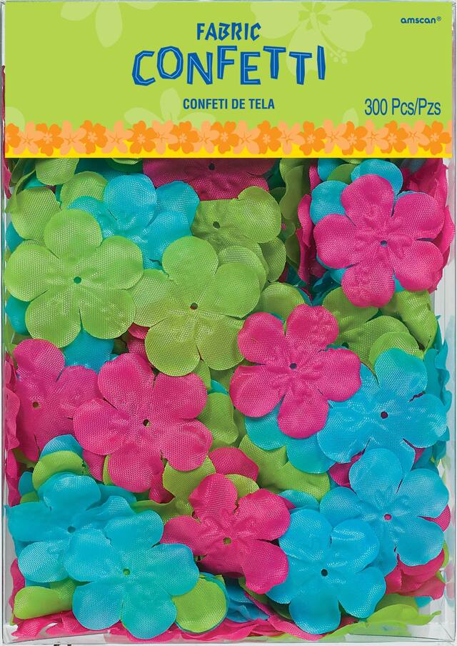 Hibiscus Flowers Confetti Table Scatter Decoration, Green/Pink/Blue, 300-pk, for Summer Party Front_Flat
