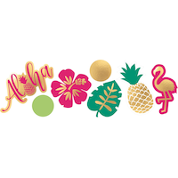 "Aloha" Flamingo/Flower/Pineapple Confetti Table Scatter Decoration, Pink/Green/Gold, 1.2-oz, for Summer Party Front_Flat