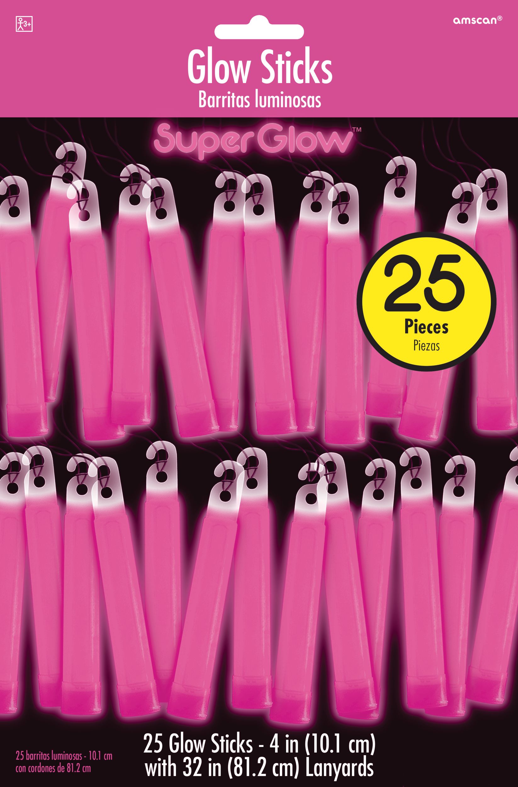 Glow Stick Necklaces, Pink, One Size, 25-pk, for Canada Day/Summer/Valentine's Day Front_Flat