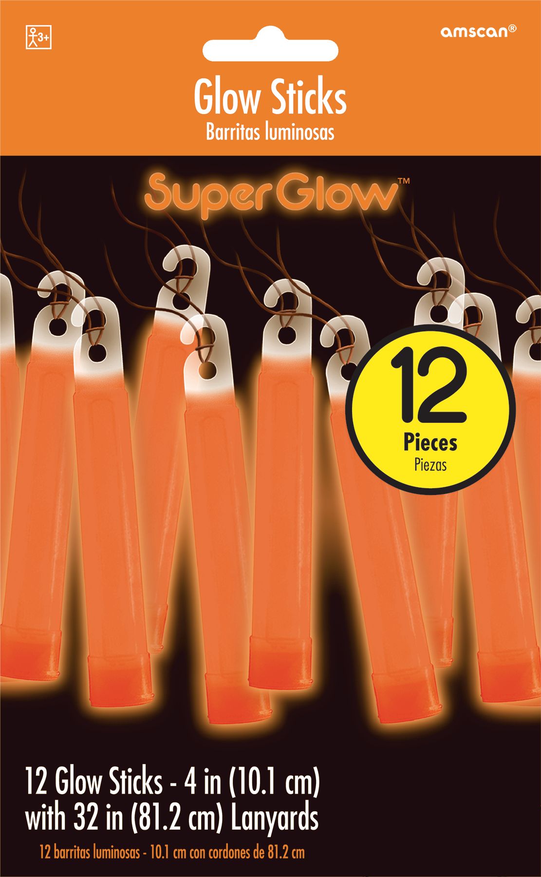 Glow Stick Necklaces, Orange, One Size, 12-pk, for Canada Day/Summer/Halloween Front_Flat