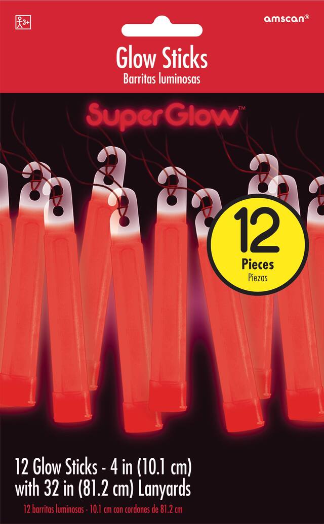 Glow Stick Necklaces, Red, One Size, 12-pk, for Canada Day/Summer/Valentine's Day Front_Flat