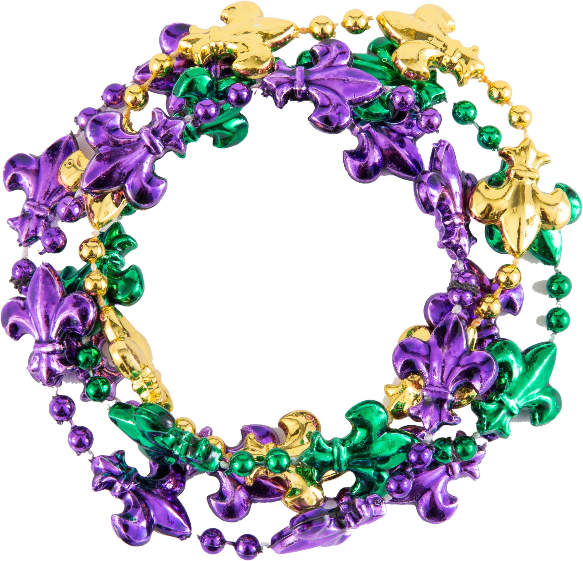 Fleur-de-Lis Bead Bracelets, Gold/Green/Purple, One Size, 4-pk, for Mardi Gras Overhead_Flat