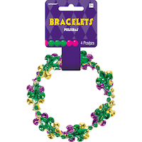 Fleur-de-Lis Bead Bracelets, Gold/Green/Purple, One Size, 4-pk, for Mardi Gras Front_Flat