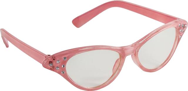 1950's Lady Cateye Wearable Glasses, Pink, One Size, for Birthday Party/Halloween Front_Angled_Right
