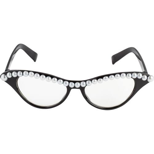 Glam Pear Old Lady Wearable Glasses, Black/White, One Size, for Birthday Party/Halloween