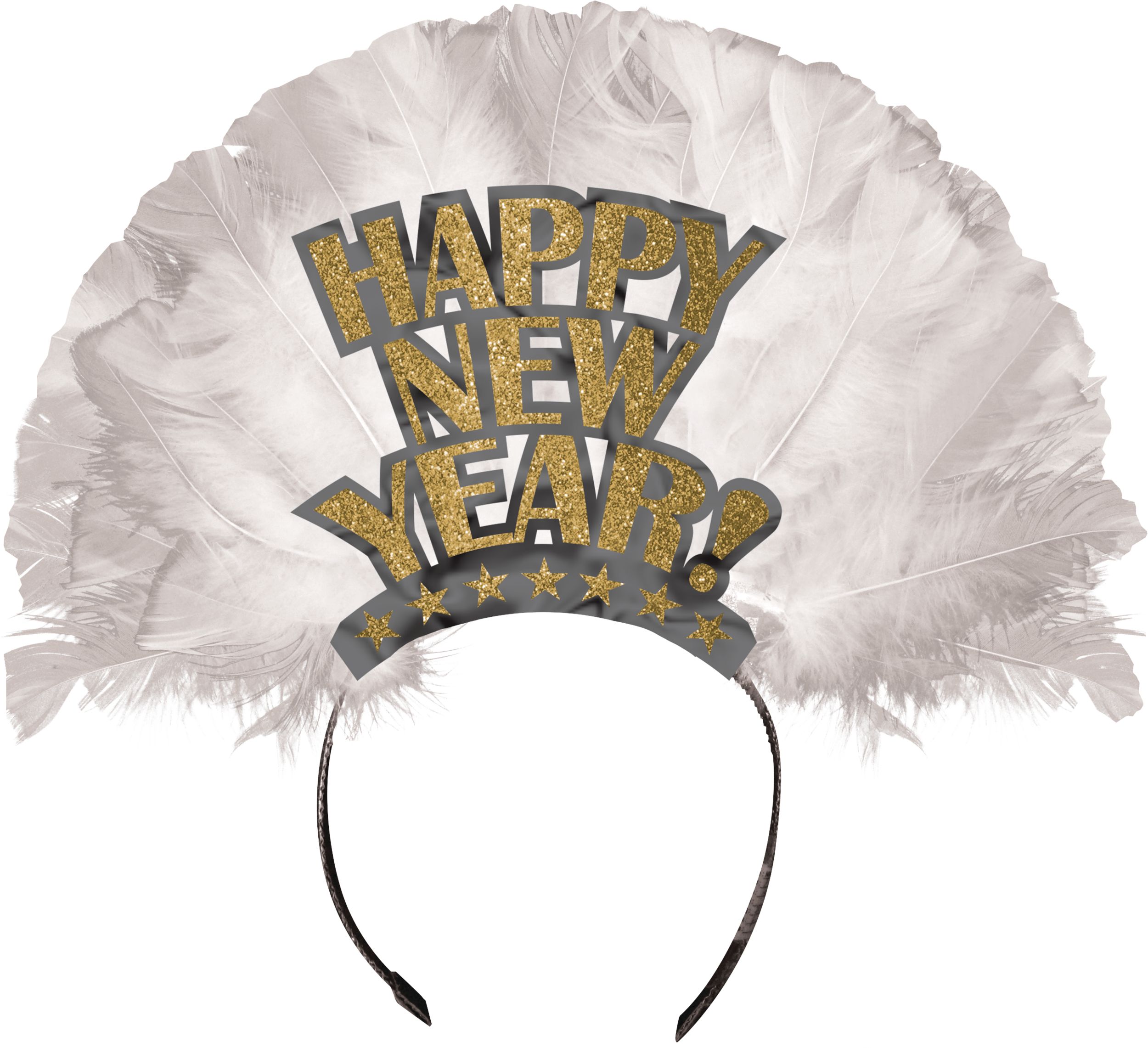 Gold Happy New Year Feather Tiara Front_Flat