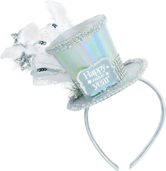 Iridescent Happy New Year Top Hat Headband Front_Flat