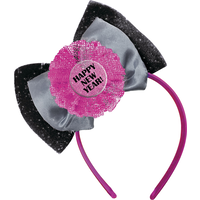 Pink & Black Happy New Year Bow Headband Front_Flat