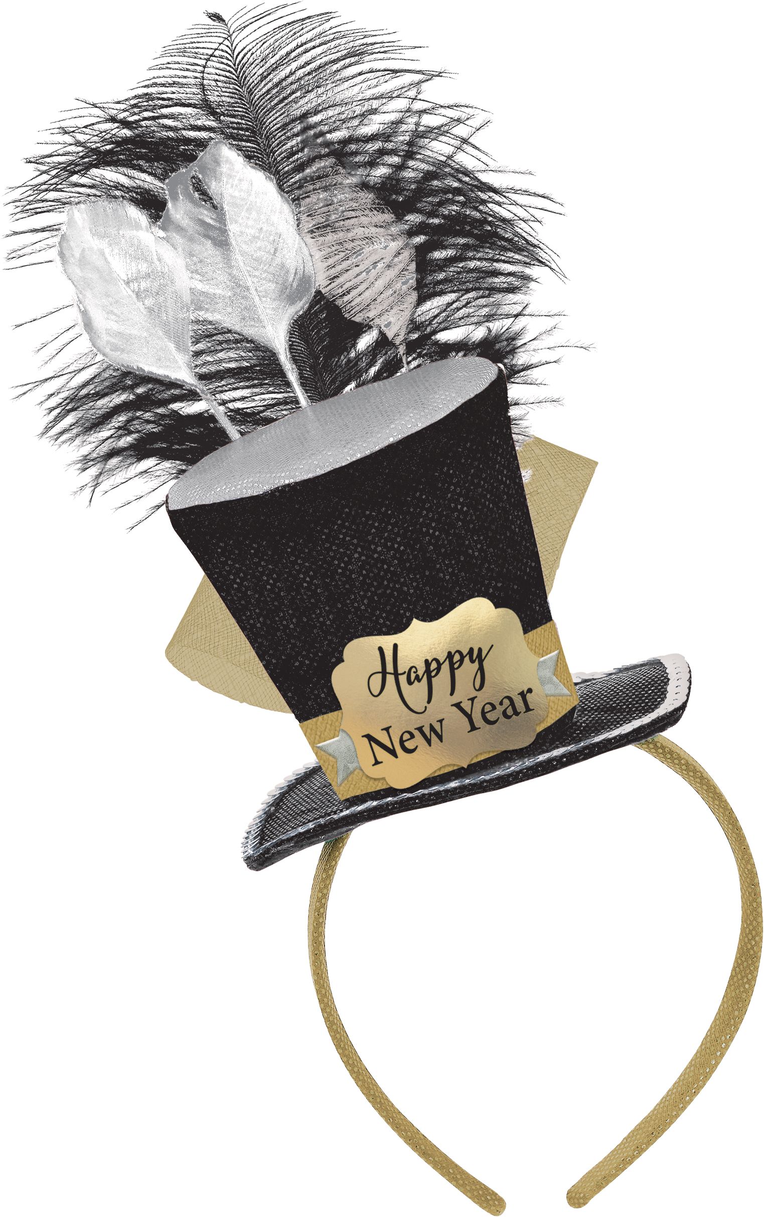 Black, Gold & Silver Mini New Year's Top Hat Headband Front_Flat