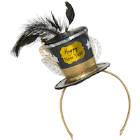 Black, Gold & Silver Mini New Year's Top Hat Headband Front_Flat