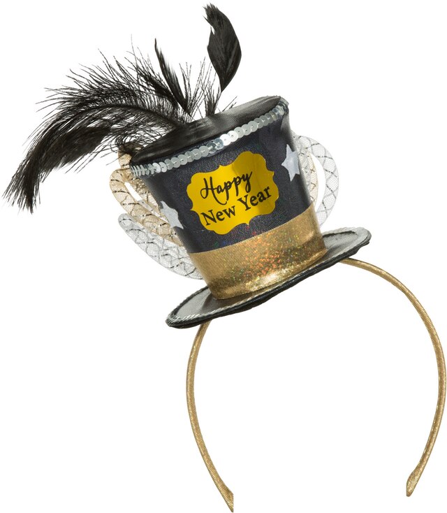 Black, Gold & Silver Mini New Year's Top Hat Headband | Party City