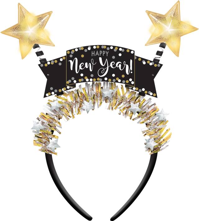 Light-Up Black, Gold & Silver New Year's Head Bopper Front_Flat