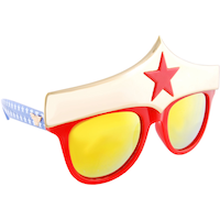 DC Wonder Woman Wearable Sunglasses, Blue/Red/White, One Size, for Birthday Party/Halloween Front_Angled_Right
