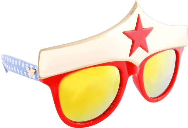 DC Wonder Woman Wearable Sunglasses, Blue/Red/White, One Size, for Birthday Party/Halloween Front_Angled_Right