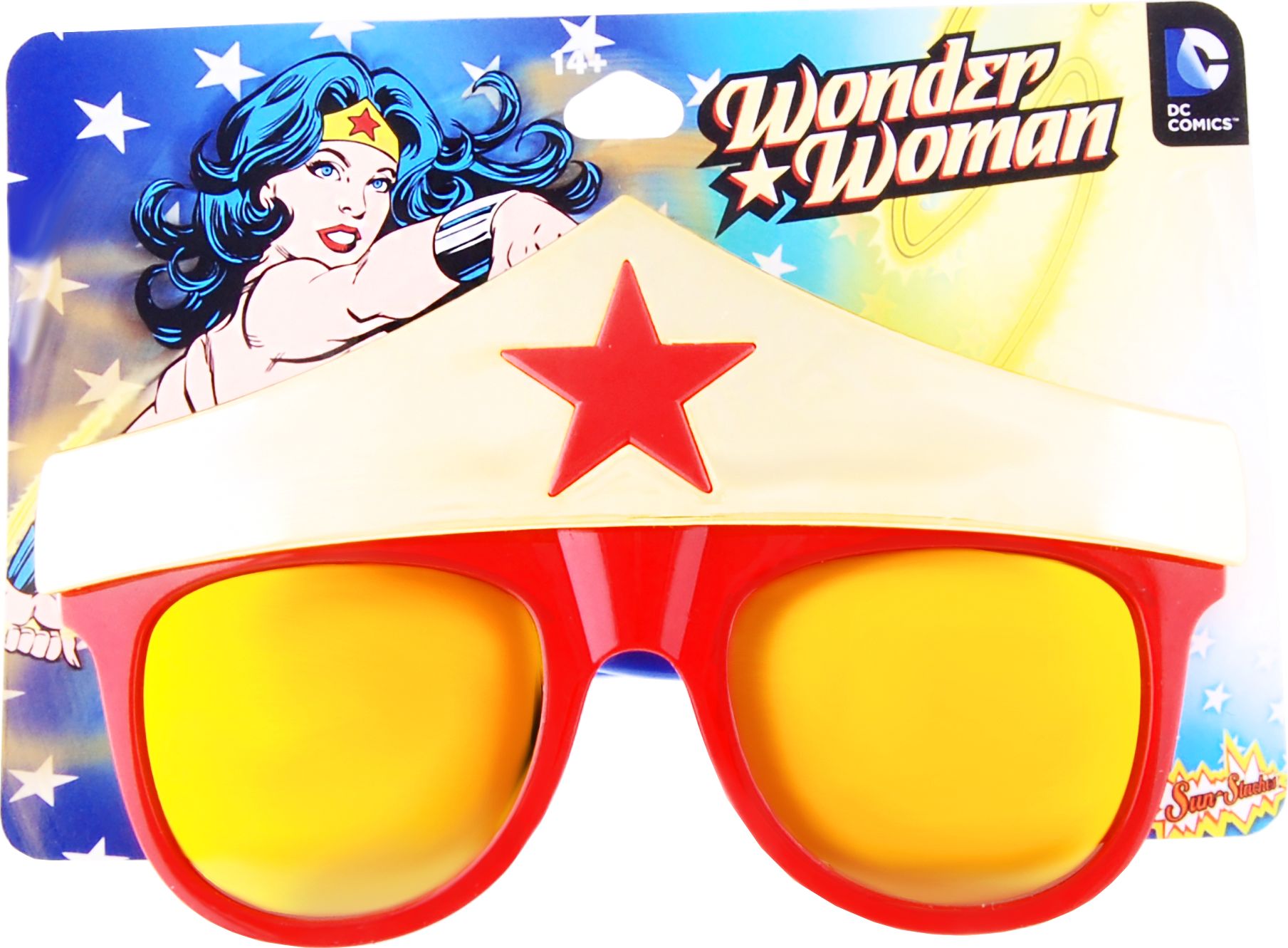 DC Wonder Woman Wearable Sunglasses, Blue/Red/White, One Size, for Birthday Party/Halloween Front_Flat