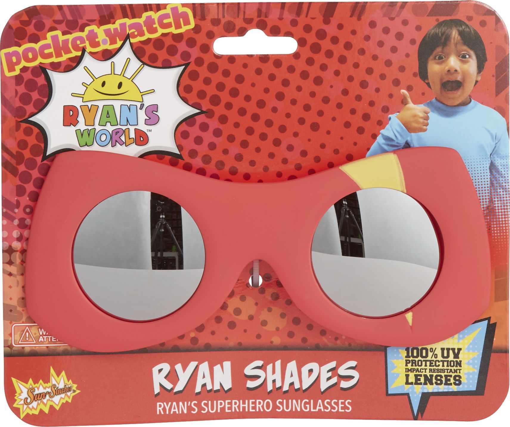 Kids Ryan's World Superhero Wearable Sunglasses, Red, One Size, for Birthday Party/Halloween Front_Flat