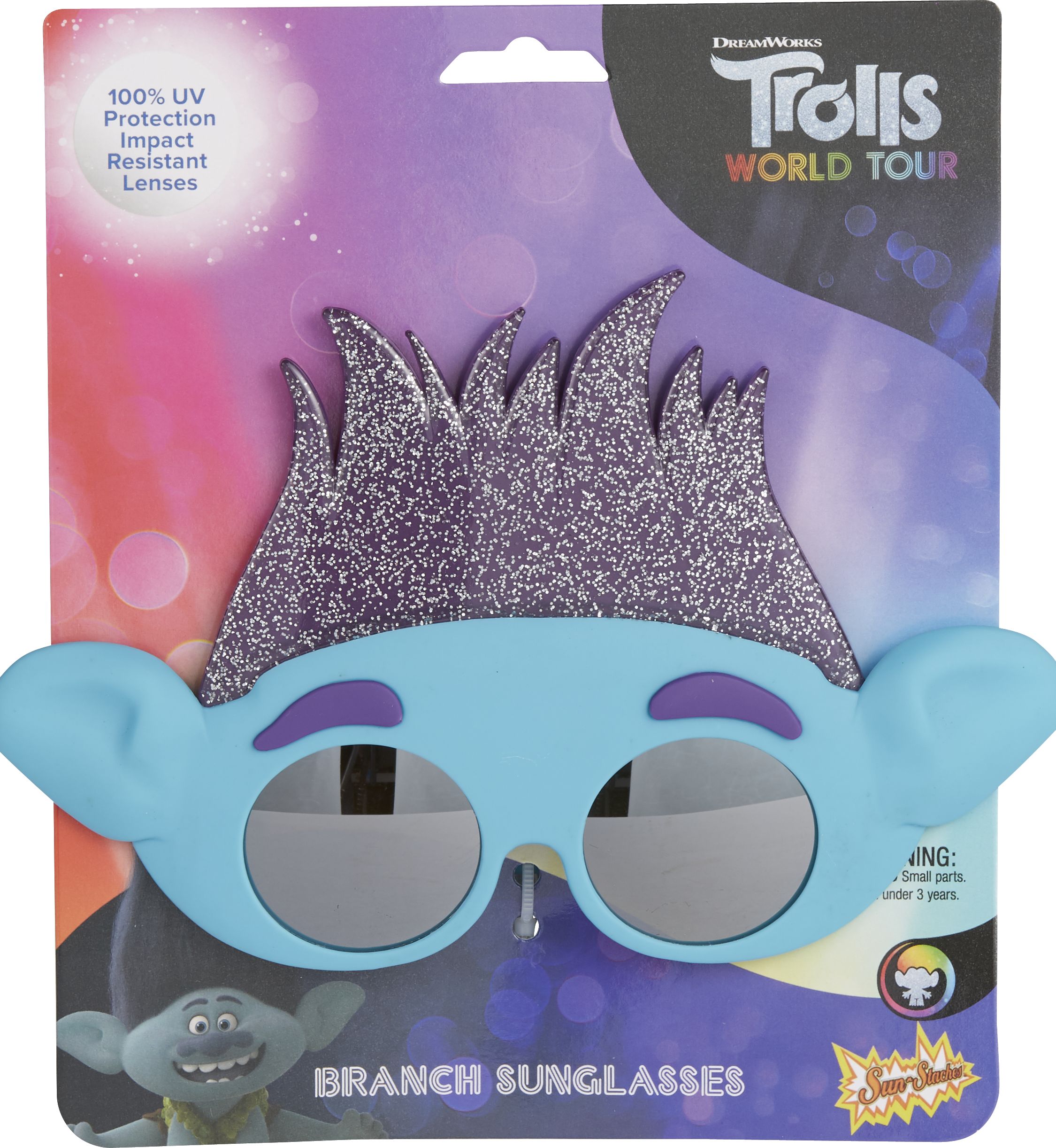 Kids Trolls Branch Wearable Sunglasses, Blue, One Size, for Birthday Party/Halloween Front_Flat