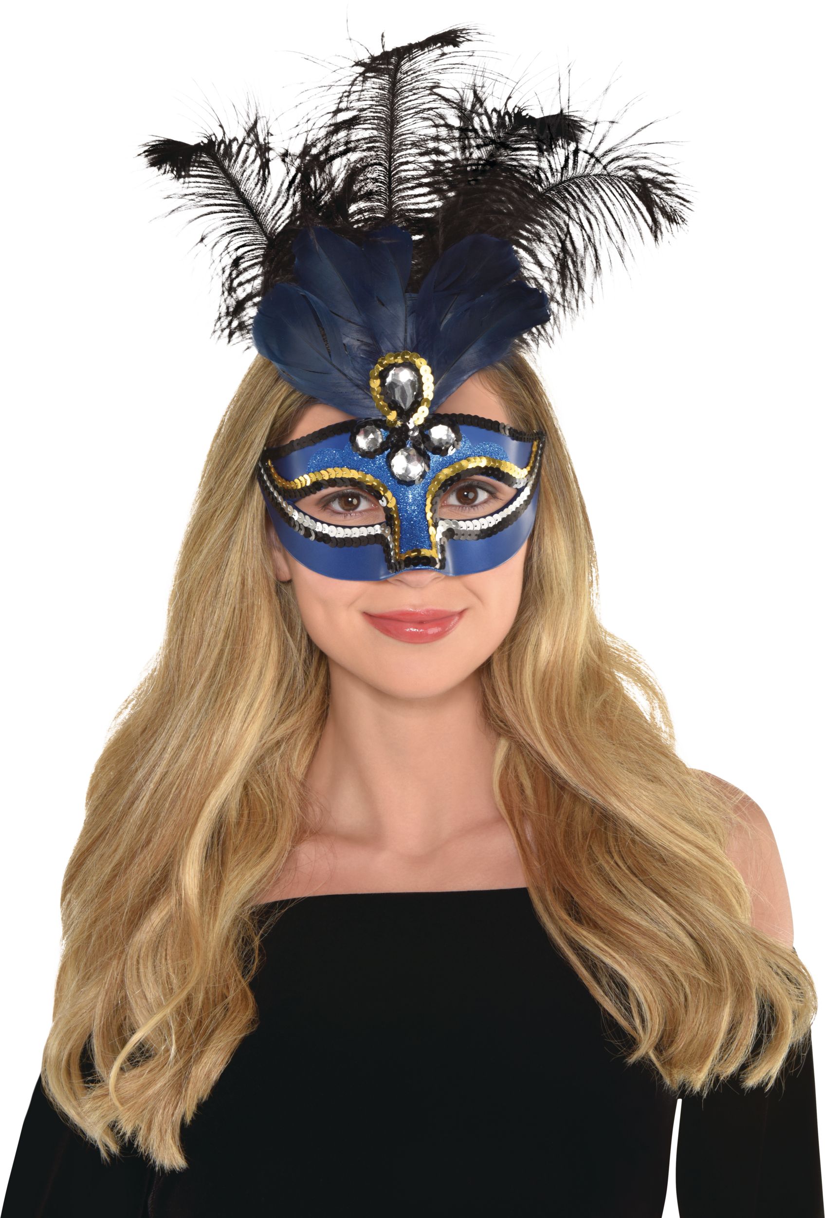 Blue Feather Masquerade Mask Front_Flat