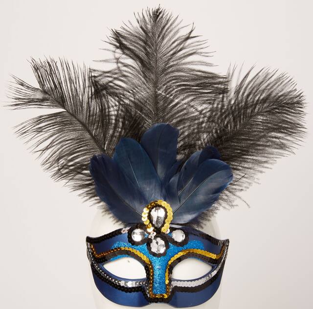 Blue Feather Masquerade Mask Front_Flat