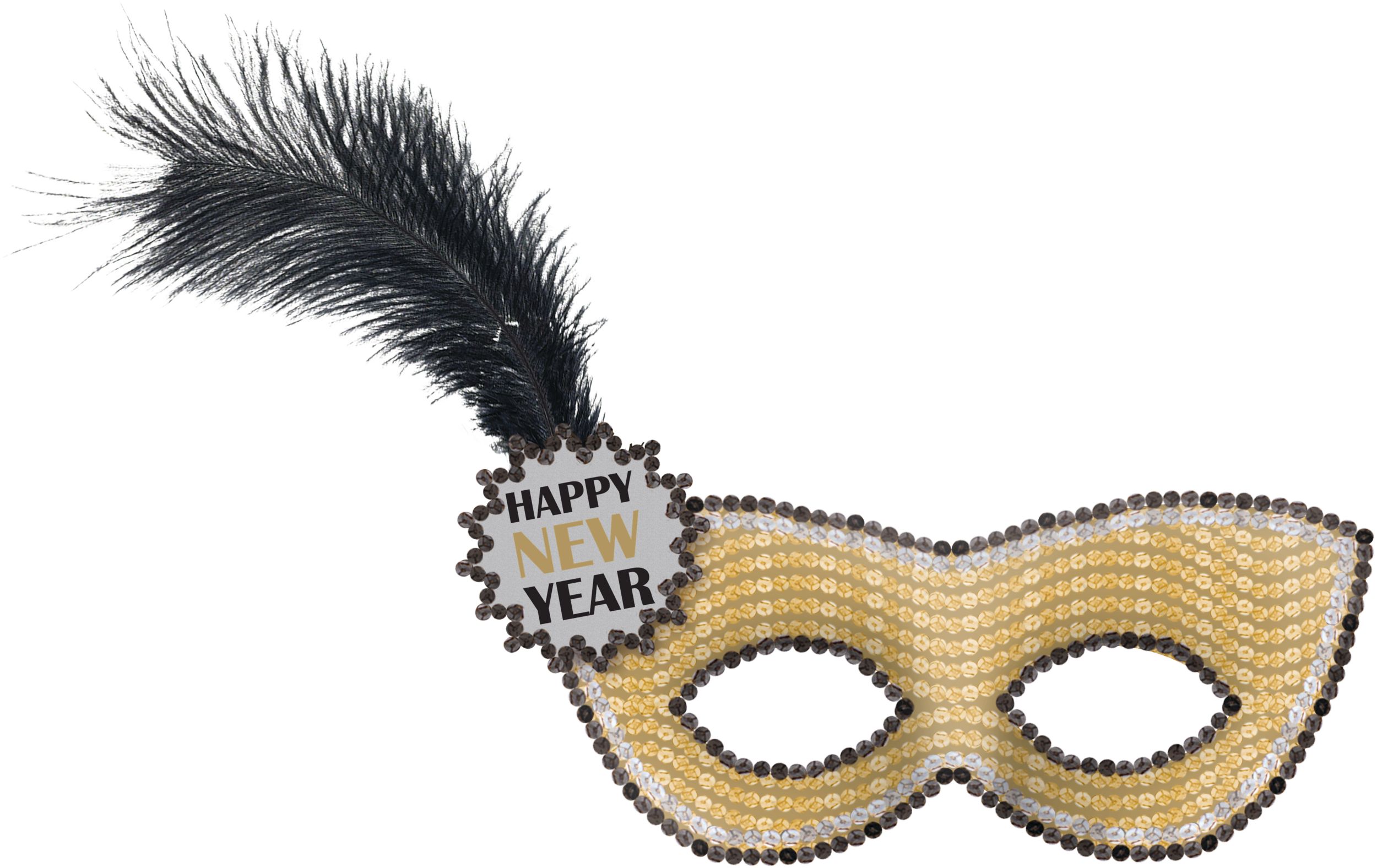 Gold Sequin Happy New Year Masquerade Mask Front_Flat