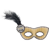 Masque de mascarade à paillettes dorées Happy New Year Front_Flat