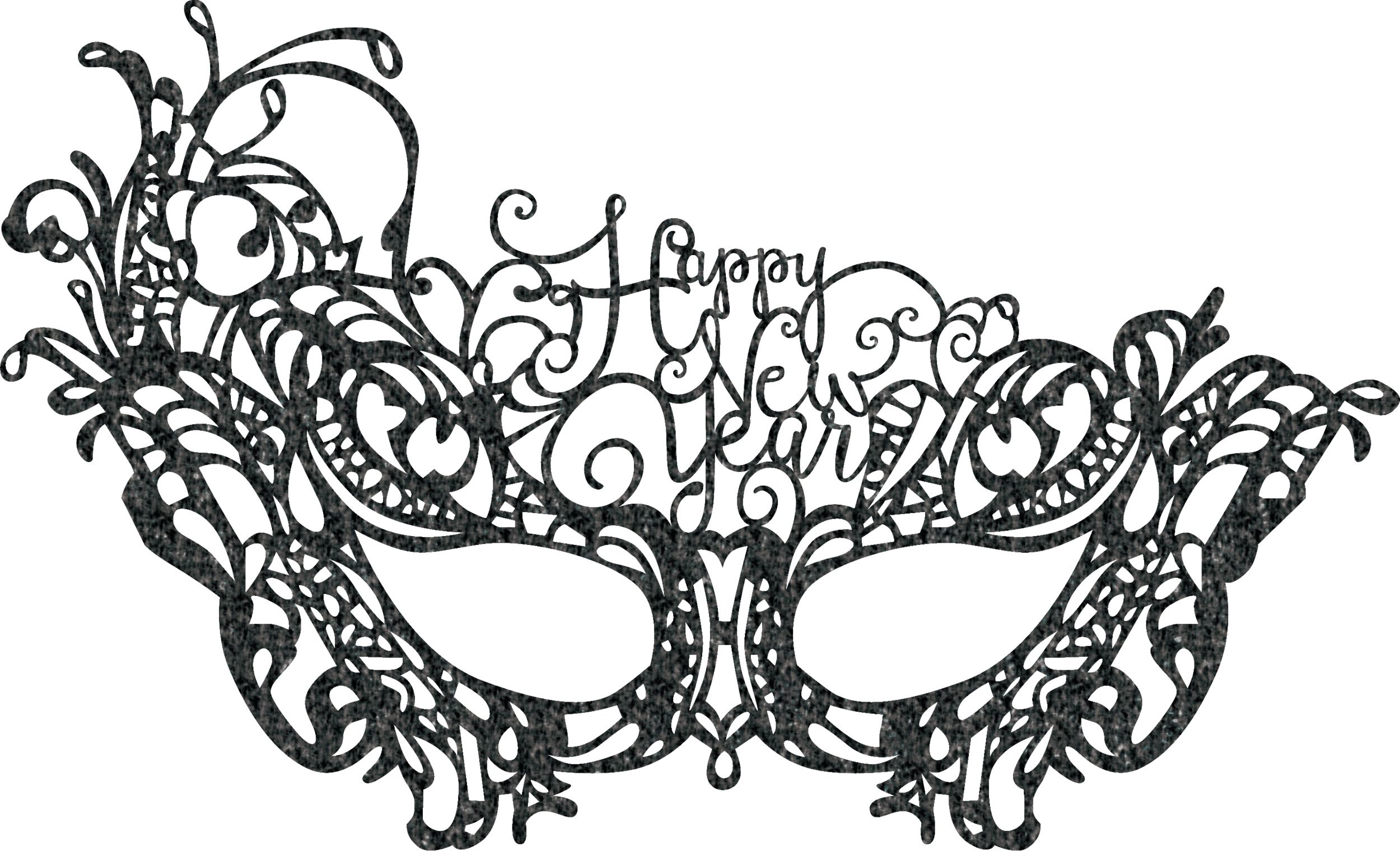 Black Lace Happy New Year Masquerade Mask Front_Flat