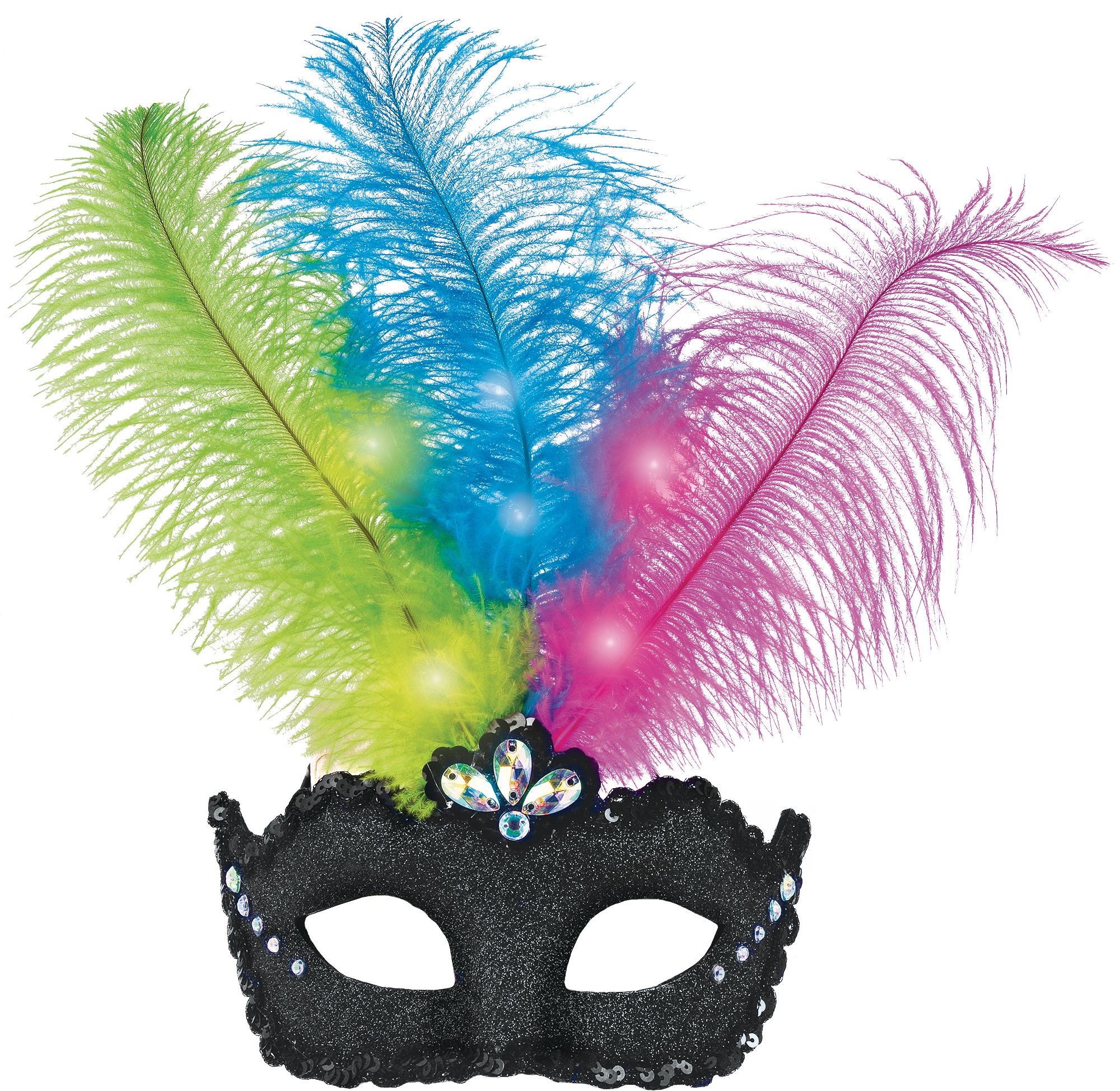 Light-Up Black Glitter Masquerade Mask Front_Flat