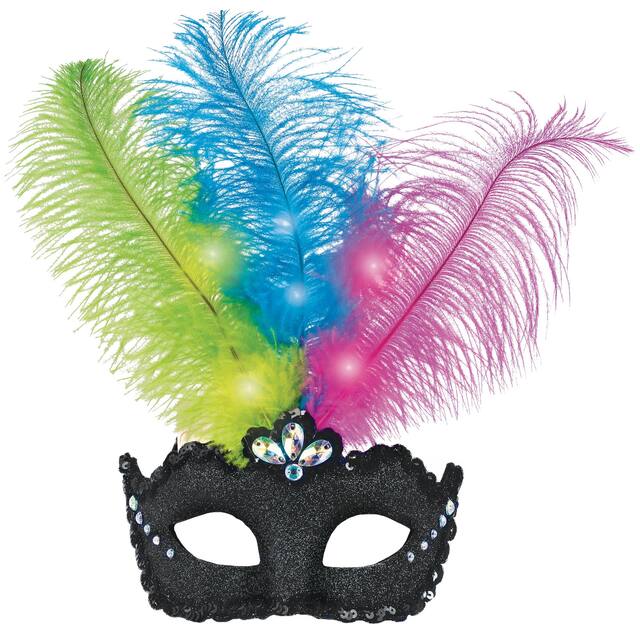 Masque de mascarade lumineux, noir scintillant Front_Flat