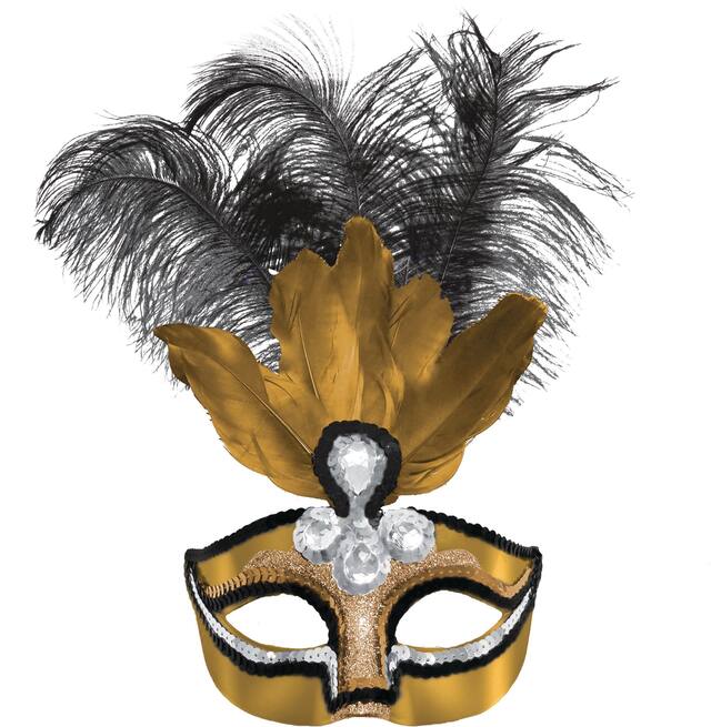 Gold Feather Masquerade Mask Front_Flat