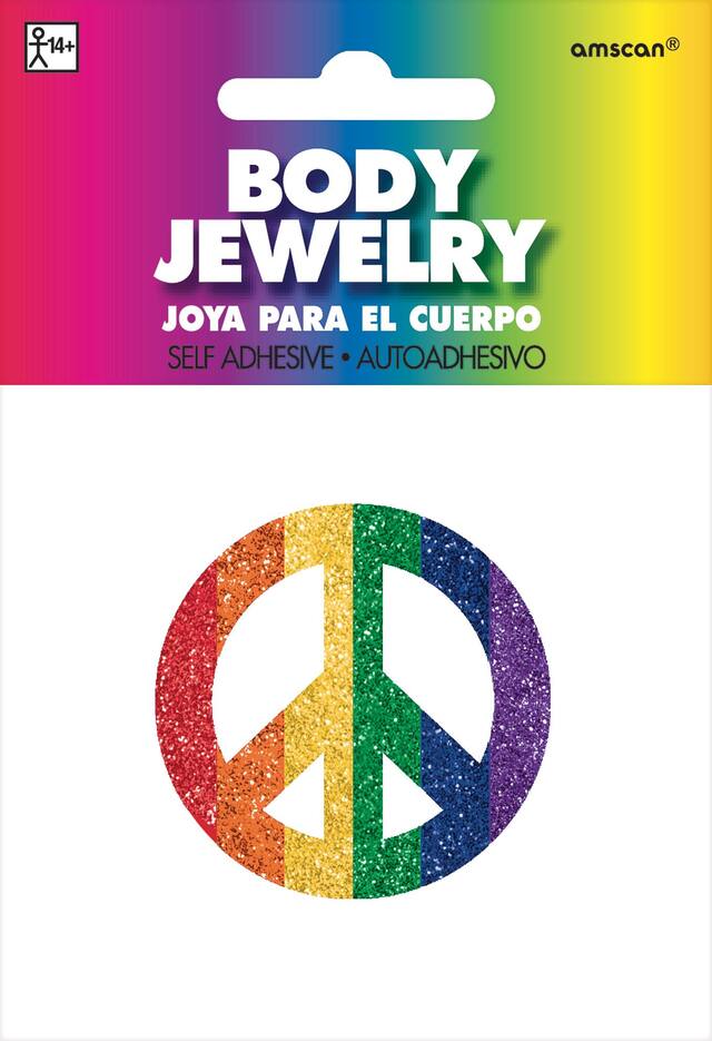 Bijoux de corps autocollant avec symbole de paix, arc-en-ciel, 2 po, cadeaux-surprises à porter pour l'Halloween Front_Flat
