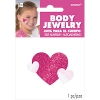 Bijoux de corps autocollant en forme de coeur à paillettes, rose/blanc, 2 po, cadeaux-surprises à porter pour l'Halloween Front_Flat