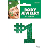 "#1" Glitter Body Jewelry, Assorted Colours, 2-in, Wearable Favours  for Halloween Front_Flat