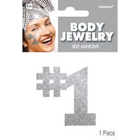 "#1" Glitter Body Jewelry, Assorted Colours, 2-in, Wearable Favours  for Halloween Front_Flat