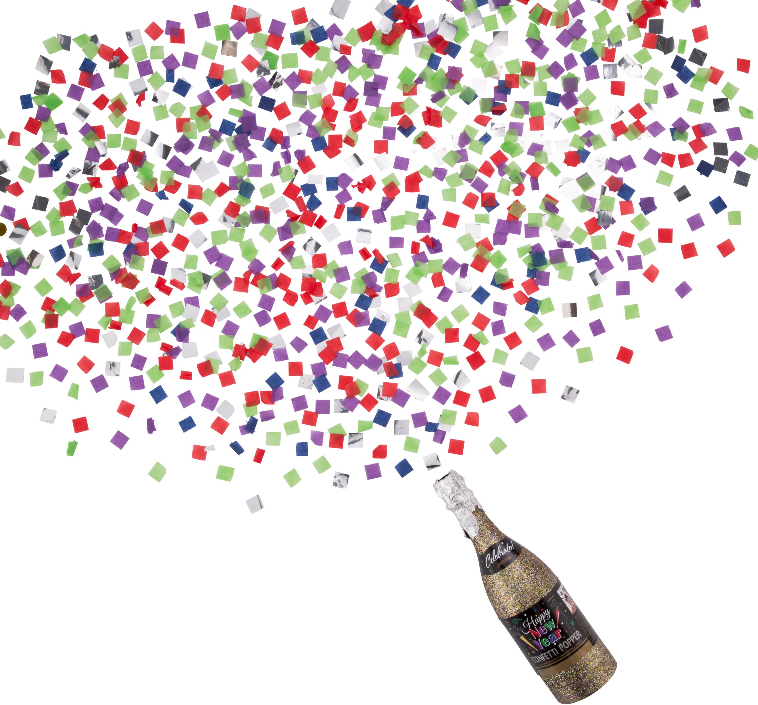 Colourful Happy New Year Bottle Confetti Popper, 12-in Front_Flat