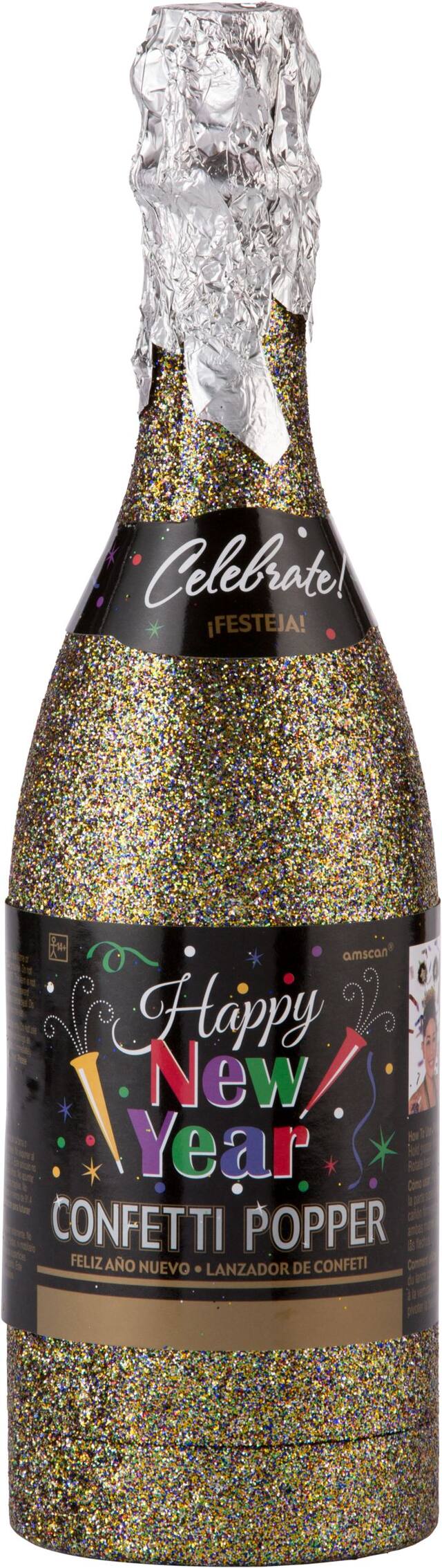 Colourful Happy New Year Bottle Confetti Popper, 12-in Front_Flat
