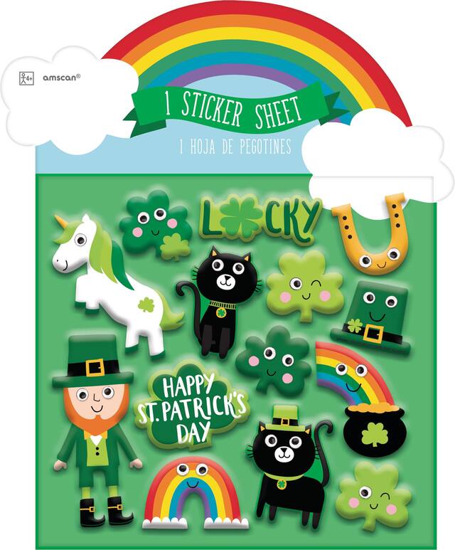 St. Patrick's Day Character Puffy Stickers, 14-pc Front_Flat