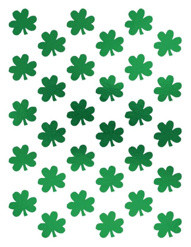 Metallic Shamrock Stickers, Green, 3 Sheets, 90-pk, for St. Patrick's Day Overhead_Flat