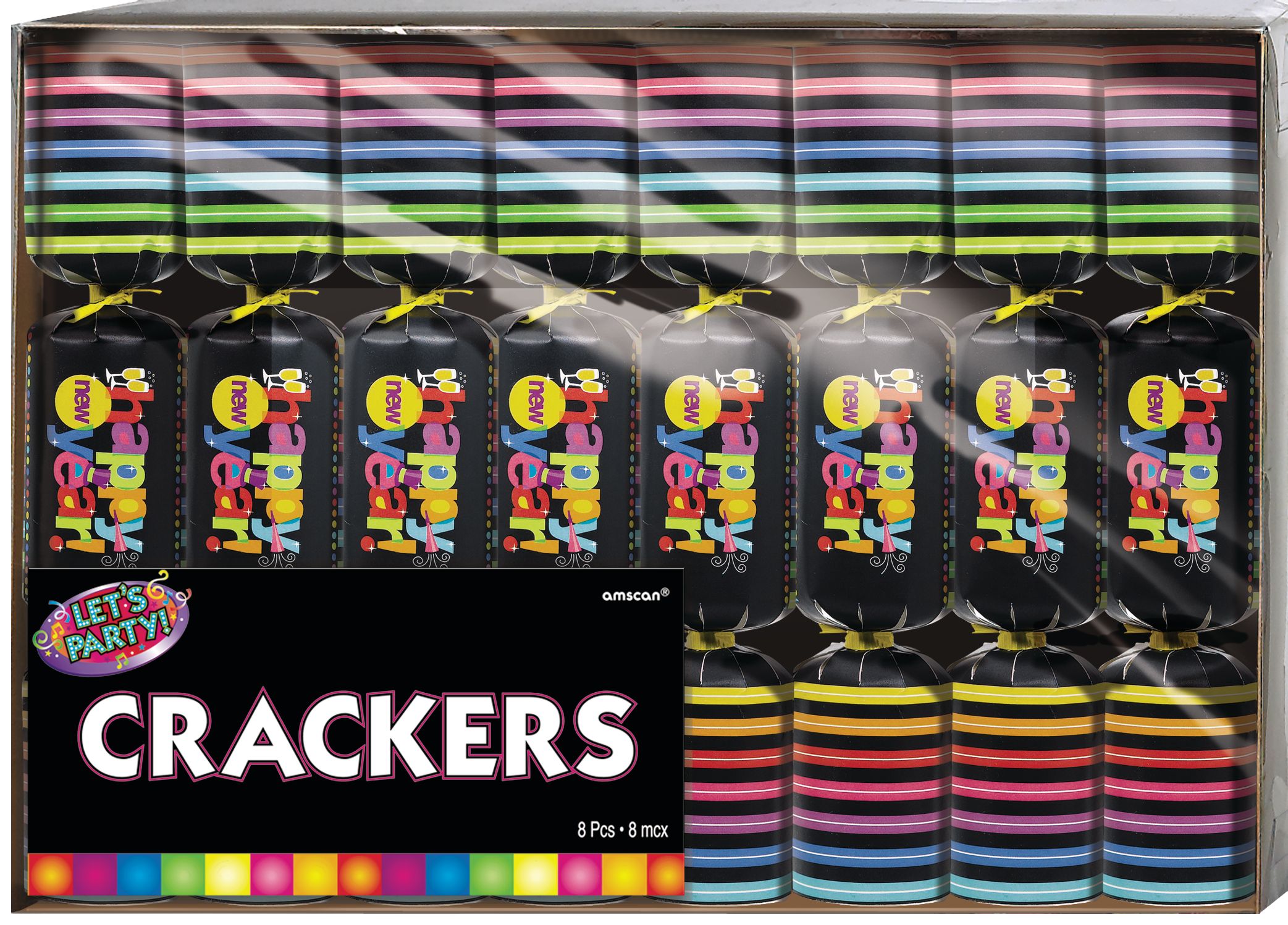 Colourful New Year's Crackers, 8-pk Front_Flat
