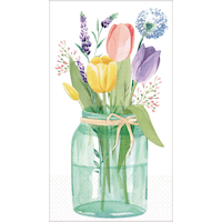 Spring Tulip Garden Rectangle Paper Disposable Guest Towel Napkins, White/Pink/Purple, Floral, 8-in, 20-pk, 2-ply, for Easter/Mother's Day/Brunch Front_Flat