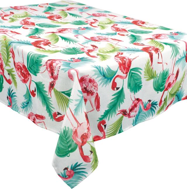 Flamingo Rectangle Fabric Reusable Table Cover, Green/Pink, 52x90-in, for Summer Party Overhead_Plunge