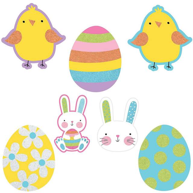 Easter Egg/Bunny/Rabbit Table & Wall Cutout Decorations, Multi-Coloured, 8.5-in, 10-pk, for Easter Front_Flat