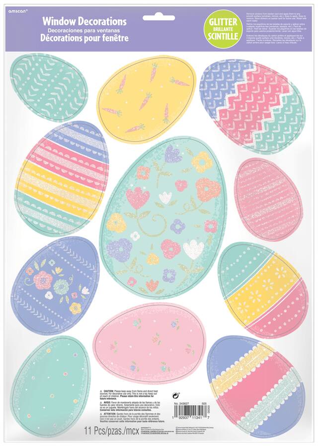 Décalcomanies de fenêtre jolis oeufs de Pâques pastel, paq. 11 Front_Flat
