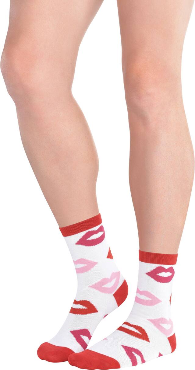 Adult Kiss Lips Crew Socks Front_Angled_Left