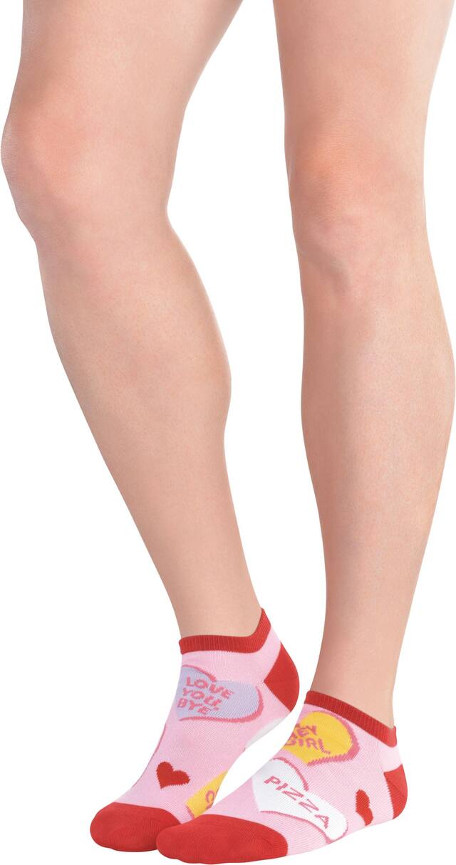 Adult Conversation Heart Ankle Socks Front_Angled_Left