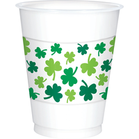 Plastic Reusable Cups, Green/White, Shamrock, 16-oz, 25-pk, for St. Patrick's Day
