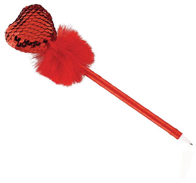 Sequin Valentine's Day Heart Pen Overhead_Plunge
